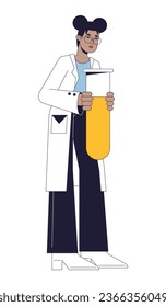 Scientist holding test tube flat line color vector character. Chemical experiment. Editable outline full body person on white. Simple cartoon spot illustration for web graphic design