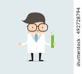 The scientist holding a test tube, holds a chemical experiment. vector