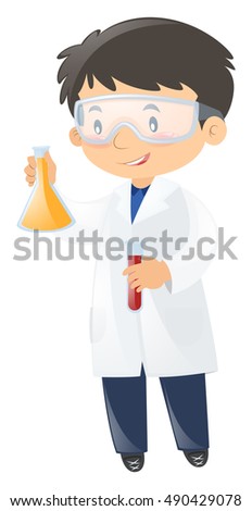 Scientist holding two beakers illustration