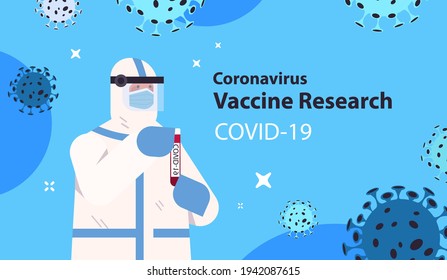 scientist holding vial bottle with coronavirus vaccine researcher working in lab vaccine development concept