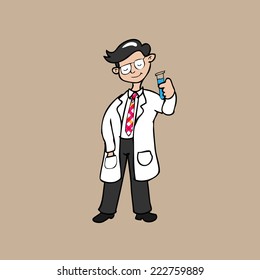 Scientist holds test tube cartoon vector