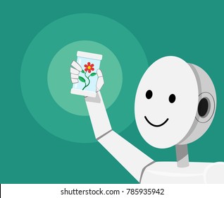 Scientist Humanoid robot discover a new plant, vector design