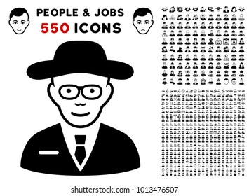 Scientist icon with 550 bonus sad and glad men clip art. Vector illustration style is flat black iconic symbols.