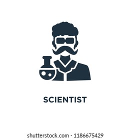 Scientist icon. Black filled vector illustration. Scientist symbol on white background. Can be used in web and mobile.