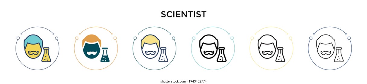 Scientist icon in filled, thin line, outline and stroke style. Vector illustration of two colored and black scientist vector icons designs can be used for mobile, ui, web