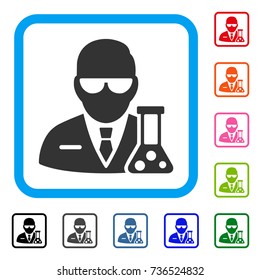 Scientist icon. Flat gray pictogram symbol in a light blue rounded squared frame. Black, gray, green, blue, red, orange color versions of Scientist vector. Designed for web and software UI.