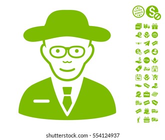 Scientist icon with free bonus icon set. Vector illustration style is flat iconic symbols, eco green color, white background.