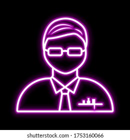 Scientist icon. Glowing sign logo vector