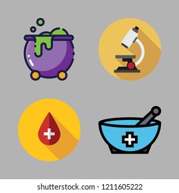 scientist icon set. vector set about blood, medicine, microscope and cauldron icons set.