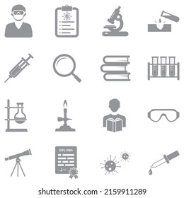 Scientist Icons. Gray Flat Design. Vector Illustration.