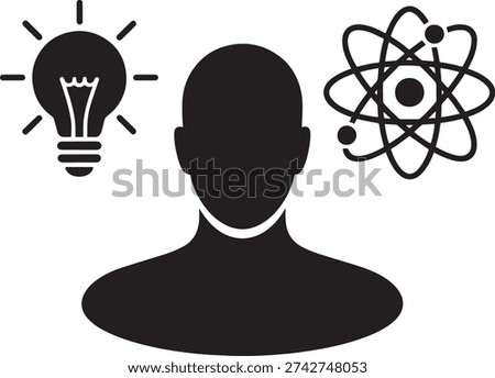 Scientist with Idea and Atom Simple Flat