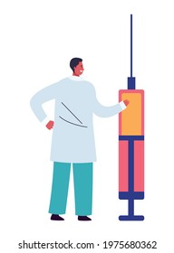 scientist with injection syringe character