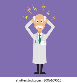 Scientist irritated Head in Hands Flat Vector Cartoon Illustration