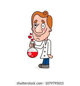 Scientist kid holding an exploding test tube