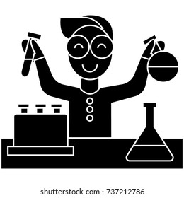 scientist kid, lab tests  icon, vector illustration, sign on isolated background