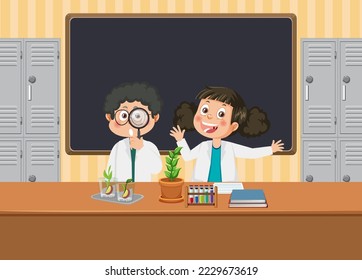 Scientist kids in the classroom illustration