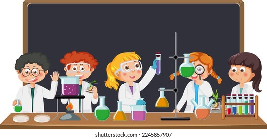 Scientist kids doing chemical experiment illustration