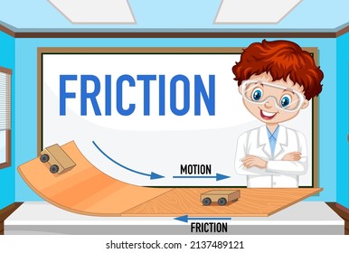 Niños científicos haciendo experimentos de fricción ilustrando