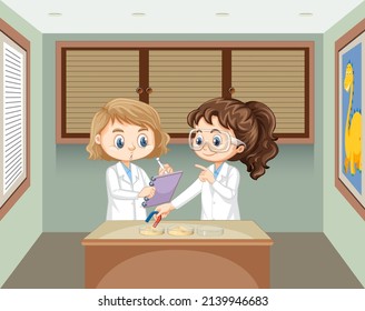 Scientist kids doing magnet experiment illustration