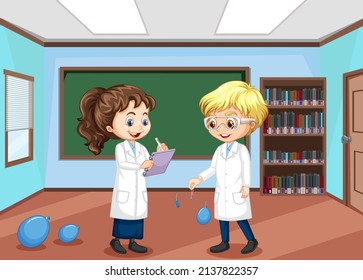 Scientist kids doing science experiment illustration
