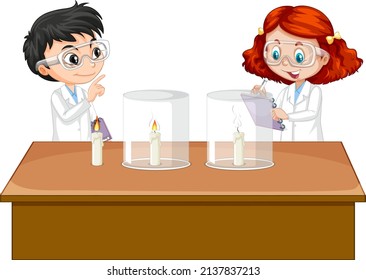 Niños científicos haciendo ilustraciones de experimentos científicos