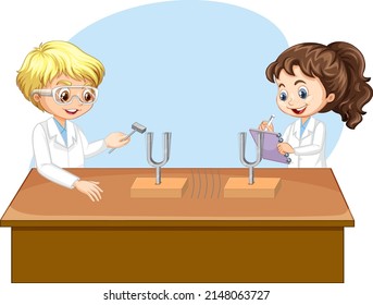 Scientist kids doing science experiment illustration