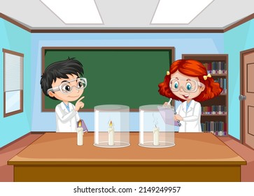 Scientist kids doing science experiment illustration