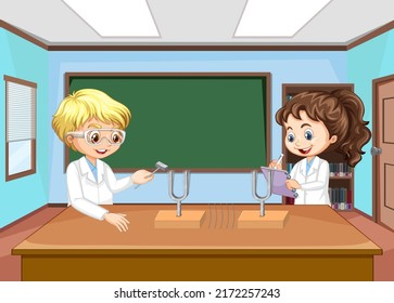 Scientist Kids Doing Science Experiment Illustration