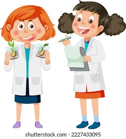 Niños científicos haciendo ilustraciones de experimentos científicos