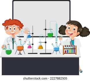 Scientist kids doing science experiment illustration