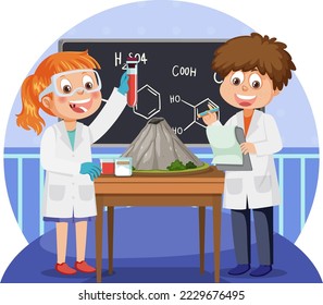 Scientist kids doing science experiment illustration
