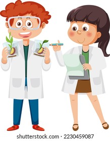 Scientist kids doing science experiment illustration