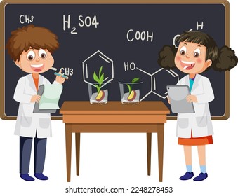 Scientist kids doing science experiment illustration