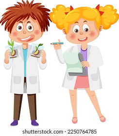 Scientist kids doing science experiment illustration