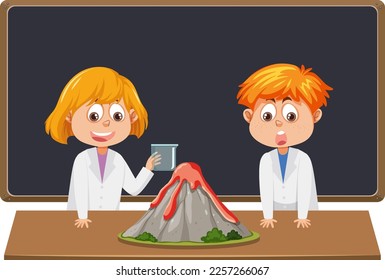 Scientist kids doing science experiment illustration
