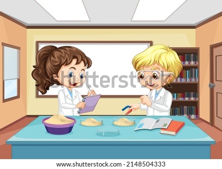 Scientist kids doing science experiment illustration