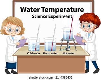 Scientist kids explaining water temperature experiment illustration