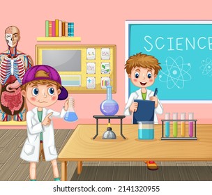 Scientist Kids Laboratory Room Background Illustration Stock Vector ...