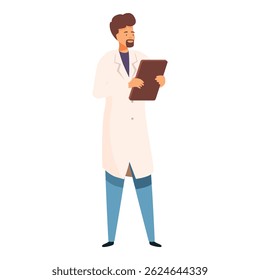Cientista de jaleco está analisando dados em uma área de transferência, mostrando a dedicação e precisão do trabalho científico