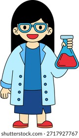 A scientist in a lab coat holding a beaker