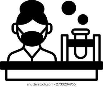 Cientista em Lab Coat com Máscara Fazendo Experimento