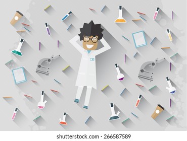 Científico en laboratorio sobre el concepto del suelo haciendo ilustración vectorial de investigación