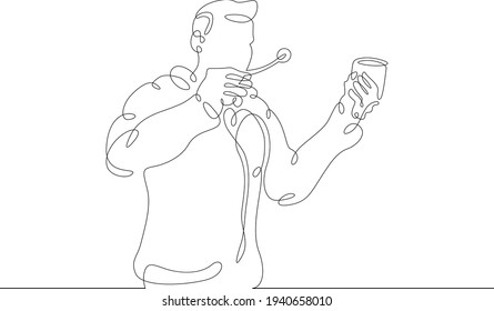 Scientist laboratory assistant student works in a laboratory with test tubes and instruments. Education and Science. One continuous drawing line  logo single hand drawn art doodle isolated minimal