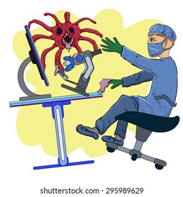 the scientist in laboratory and attacked him a virus
