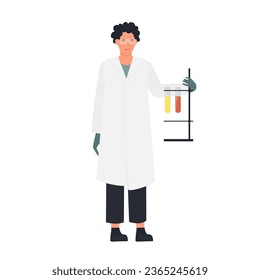 Scientist with laboratory equipment. Researcher lab experiment vector illustration