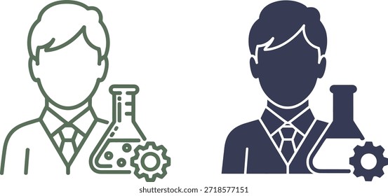 Cientista com Equipamento de Laboratório - Estilo de Arte de Linha Simples - Educação