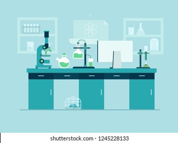 Scientist in laboratory flat vector concept