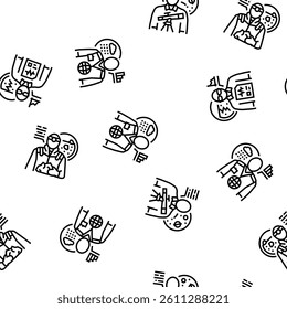 scientist laboratory lab science vector seamless pattern thin line illustration