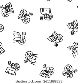 scientist laboratory lab science vector seamless pattern thin line illustration