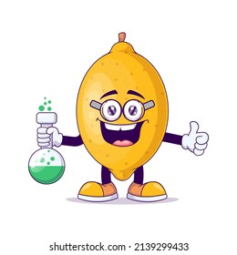 Diseño de ilustraciones vectoriales del personaje de la mascota del limón del científico